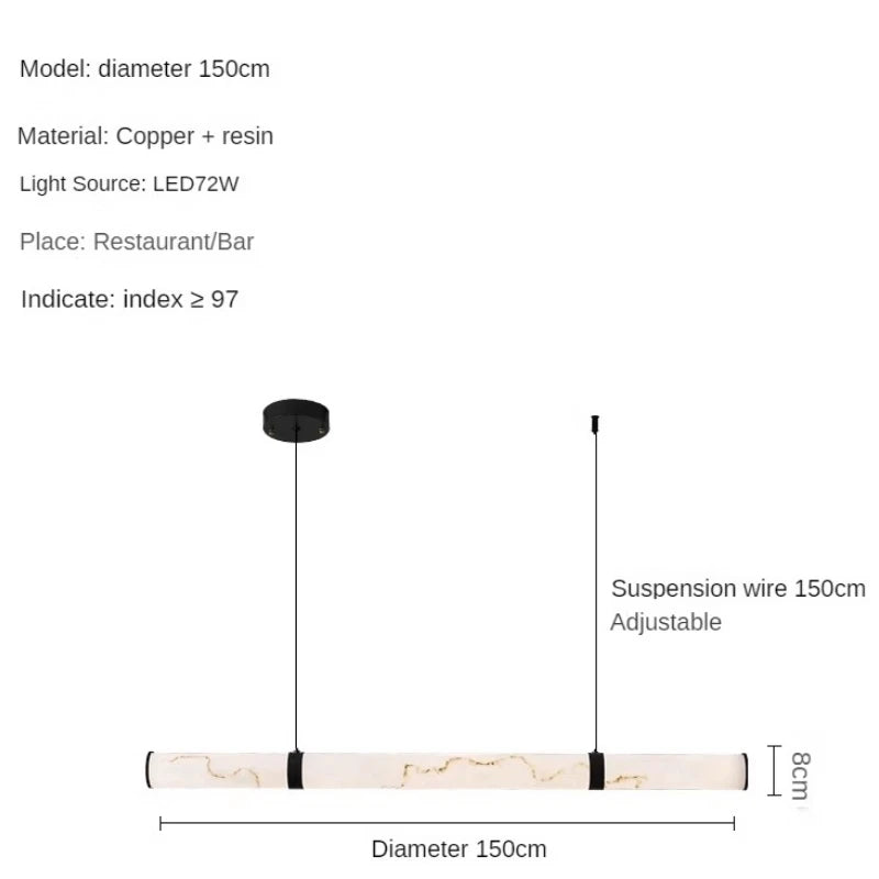 Modern Minimalist All Copper Light Luxury Resin Dining Table Island, High-end Long Strip Straight Line Lighting Decorative Lamp - vue 8 sur 12