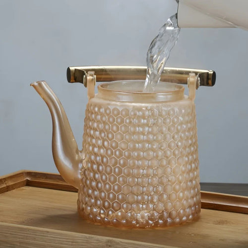 Théière japonaise verre borosilicate rétro poignée cuivre
