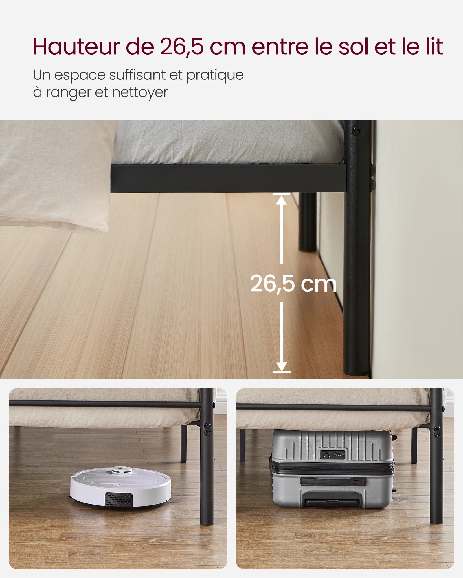 VASAGLE Single Bed Frame, Metal Bed Frame, Fits 90 x 190 cm Mattress, Easy Assembly, for Small Spaces, Guest Room, Black - vue 4 sur 7