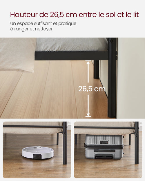 VASAGLE Single Bed Frame, Metal Bed Frame, Fits 90 x 190 cm Mattress, Easy Assembly, for Small Spaces, Guest Room, Black - vue 5 sur 7