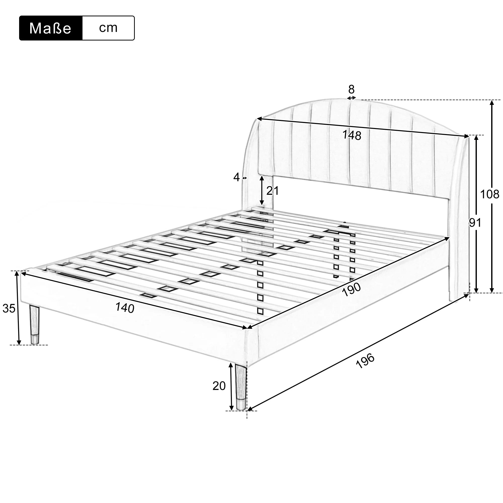VSOGA Upholstered Bed 140*190 With Slatted Base And Headboard Teen Bed Single Bed Velvet, Beige