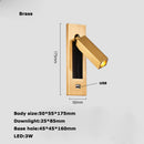LED Brass Black Wall Lamp Wall Light Wall Sconce Wall Mounted Reading Light with Switch and USB Port, Rotatable For Bedroom