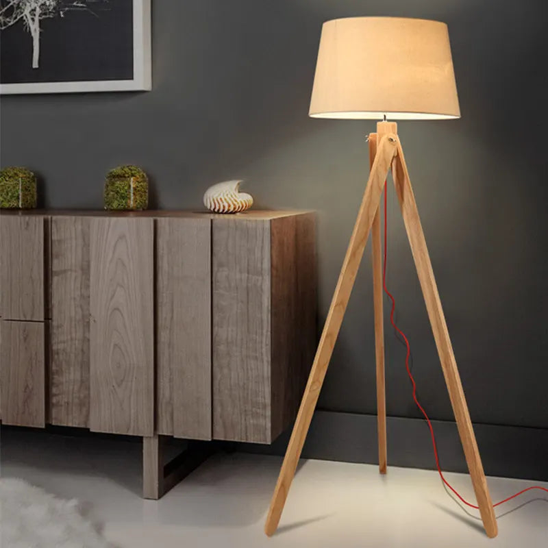 lampadaire trépied rétro industriel en bois argenté doré créatif - vue 6 sur 9