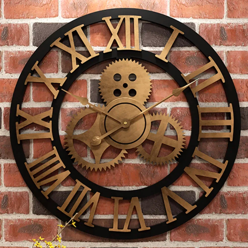 horloge murale moderne à engrenages en bois vintage silencieuse - vue 5 sur 10