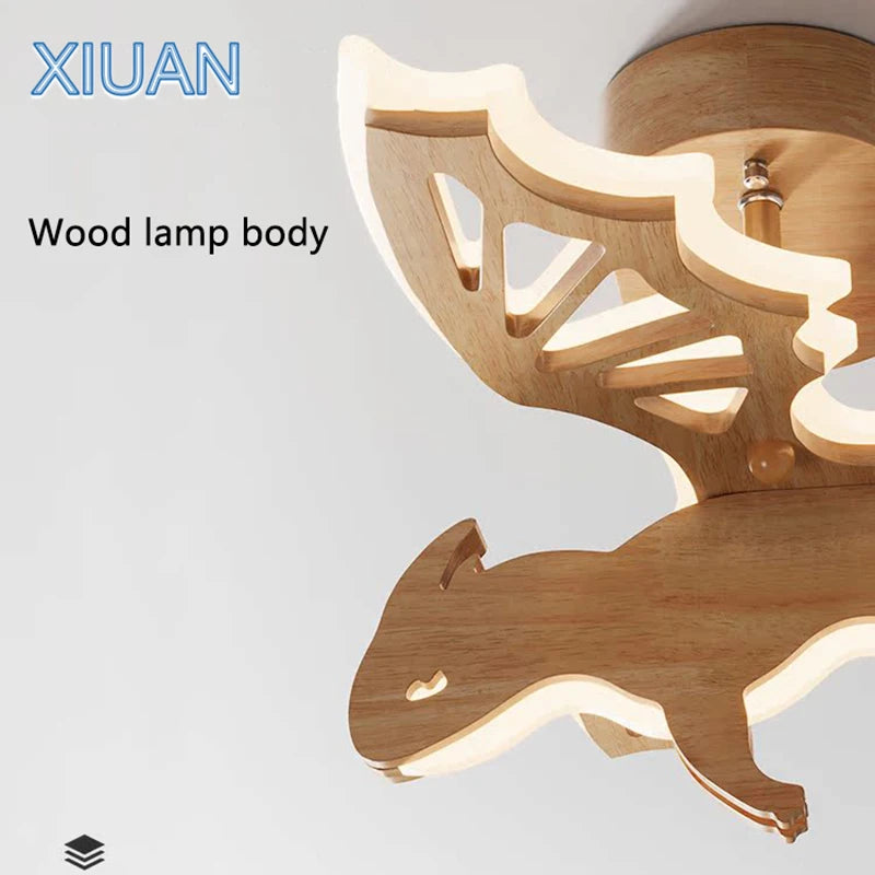 plafonnier led dragon en bois nature nordique pour enfants - vue 6 sur 7