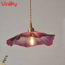 Minimalist nordic pendant light japanese style brass glass flower lamp