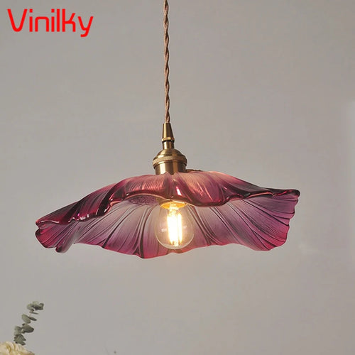 Minimalist nordic pendant light japanese style brass glass flower lamp - vue 4 sur 13