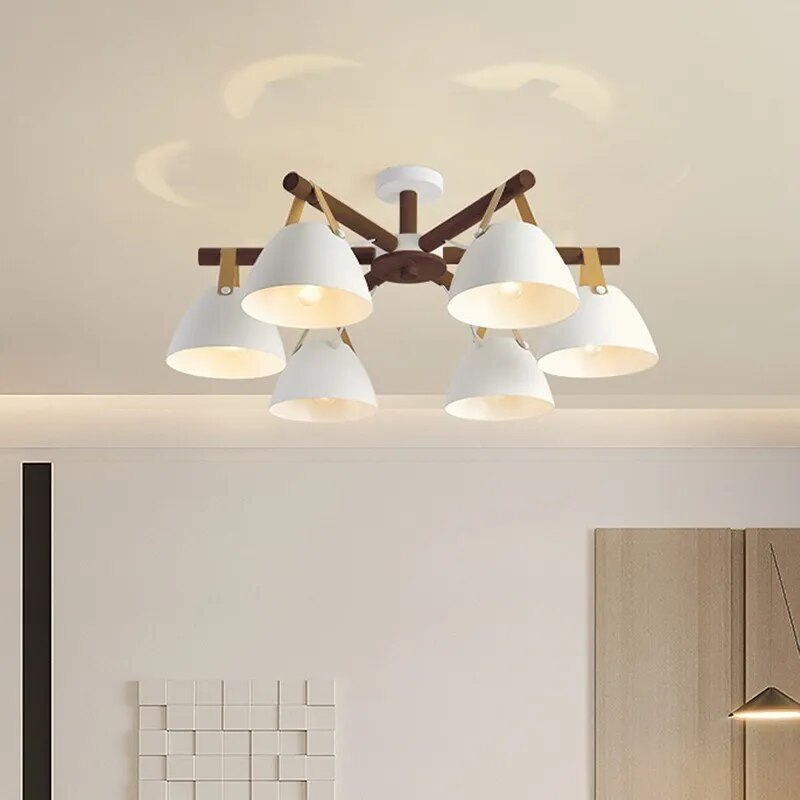 Plafonnier LED en bois avec ceinture en cuir - vue 4 sur 12