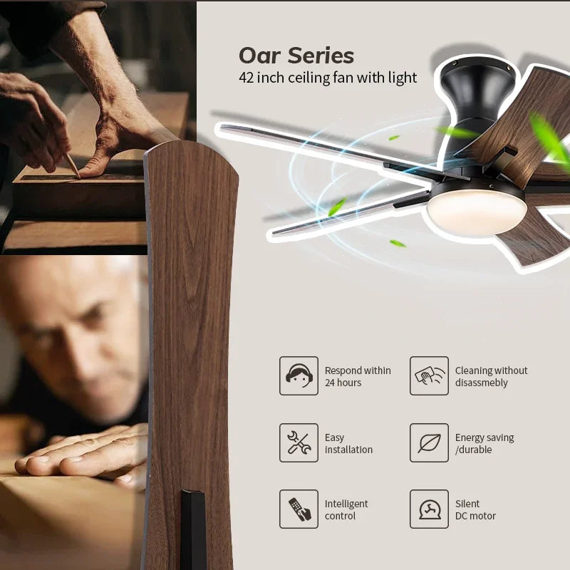 ventilateur de plafond moderne en bois avec télécommande et lumière - vue 5 sur 8
