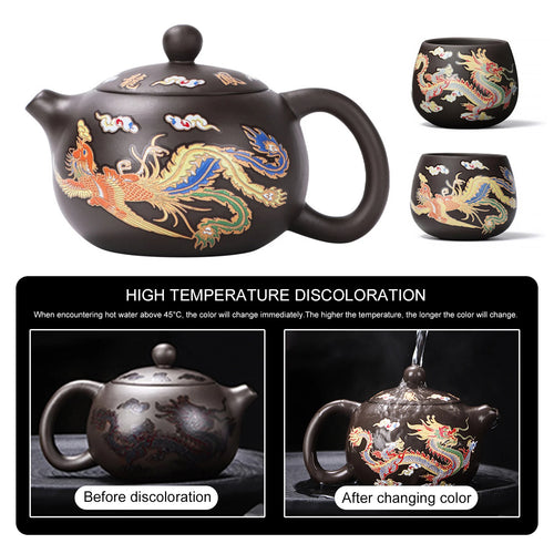 Théière gongfu en argile dragons phénix changeante