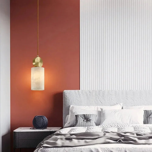 lustre en marbre et cuivre décoration nordique suspendue - vue 4 sur 8