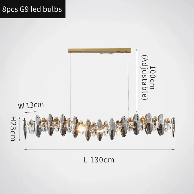 lustre moderne en cristal avec led et suspensions ronds - vue 8 sur 12
