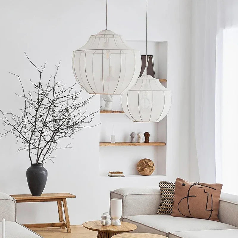 Suspension en tissu moderne lanterne LED pour salon salle à manger chambre intérieure Loft Wabi Sabi - vue 3 sur 9