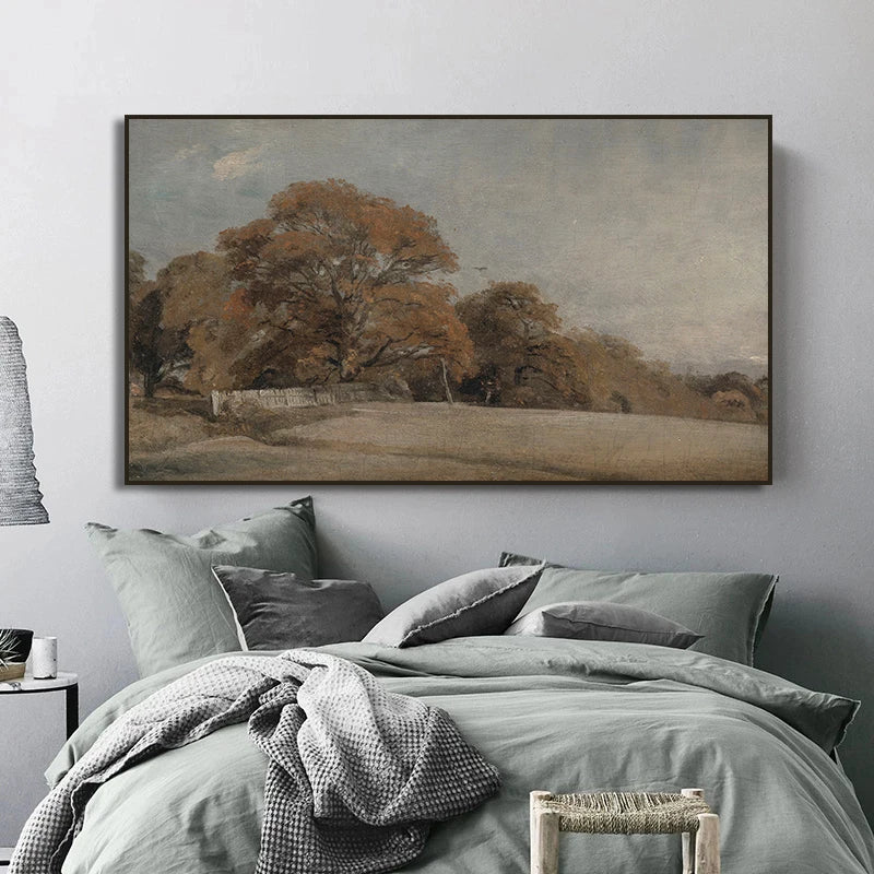 peinture vintage forêt paysage neutre style artistique