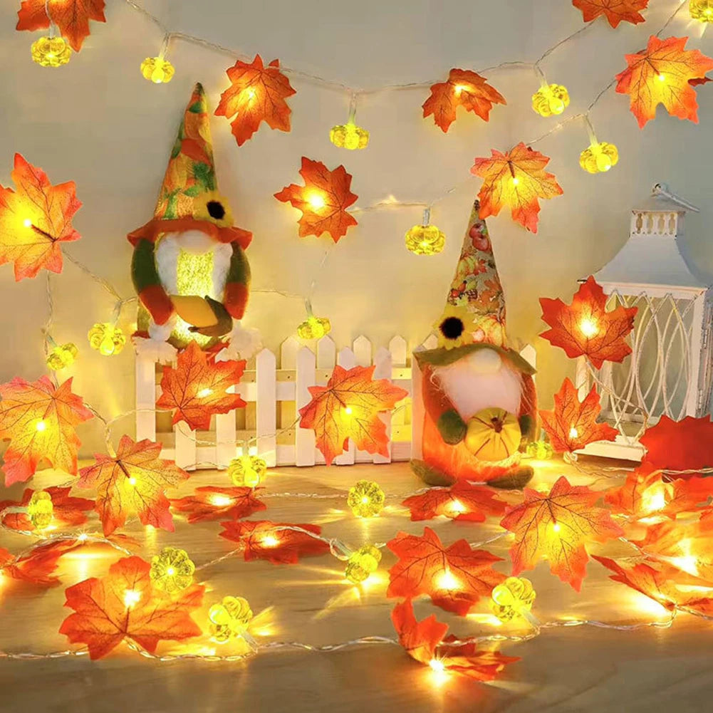 guirlande lumineuse feuilles dérable pour décorations automne hiver - vue 3 sur 8