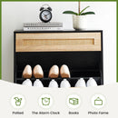 Natural Rattan Storage Cabinet with 2 Flip Door 1 Drawer Freestanding Entrance Shoe Cabinet, Modern Narrow Entry Way Cabinet