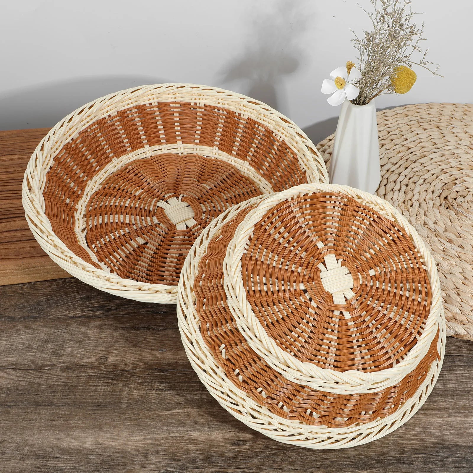 panier rond en rotin pour rangement fruits et légumes - vue 5 sur 6