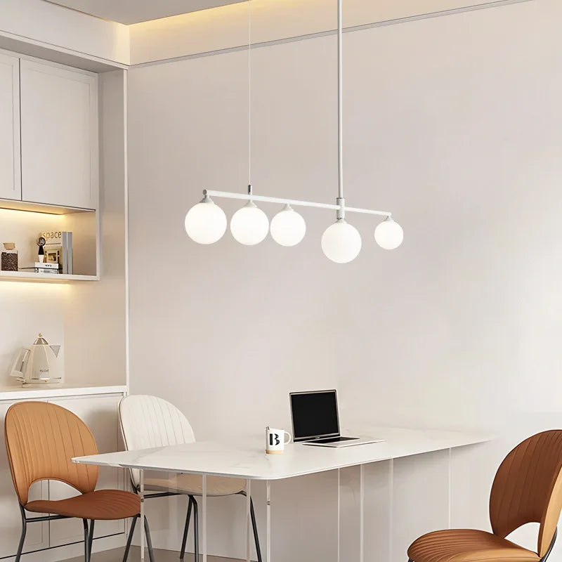 Table à manger pastorale lampes suspendues longue suspension pour salon cuisine restaurant lustre luminaires verre blanc laiteux - vue 5 sur 12
