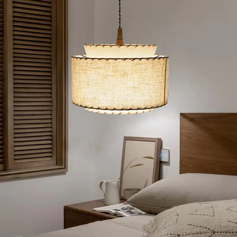 lustre à led en tissu japonais pour décoration intérieure moderne - vue 3 sur 8