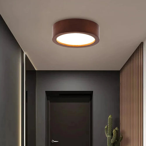 Plafonnier led design nordique en bois naturel montée en surface