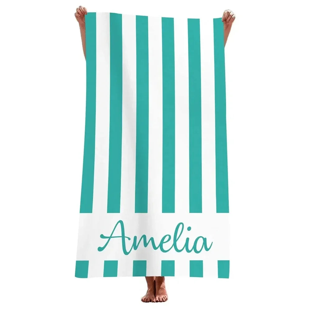 Serviette de plage personnalisee rayee microfibre avec prenom - vue 5 sur 5