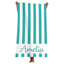 Serviette de plage personnalisee rayee microfibre avec prenom
