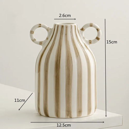 Double Ear Ceramic Vase, Abstract Black and White Striped Hydroponic Vase, Living Room Decoration, Room Aesthetic Decoration - vue 9 sur 14