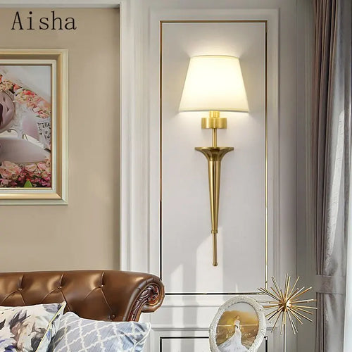 Minimalist copper fabric wall lamp for luxury interior decoration - vue 3 sur 7