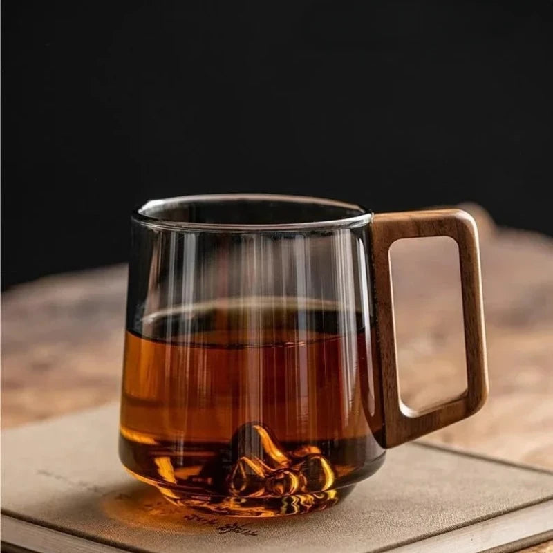 tasse a the verre borosilicate anse bois resistant - vue 2 sur 7