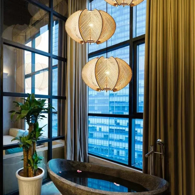 lustre japonais en rotin luminaire suspendu élégant et naturel - vue 4 sur 6