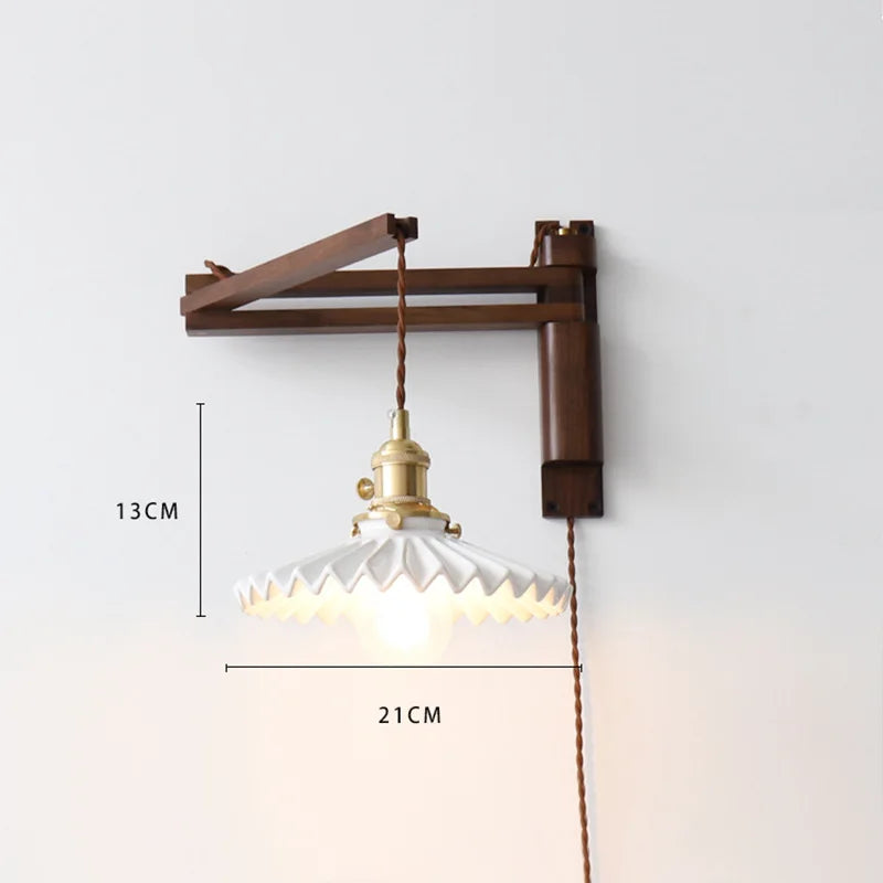 applique murale led rétro japonaise télescopique en laiton et verre - vue 13 sur 15