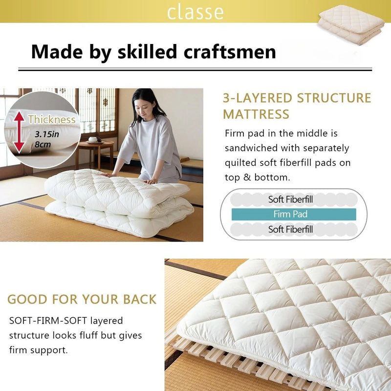 lit tatami pliable en bois avec matelas futon traditionnel