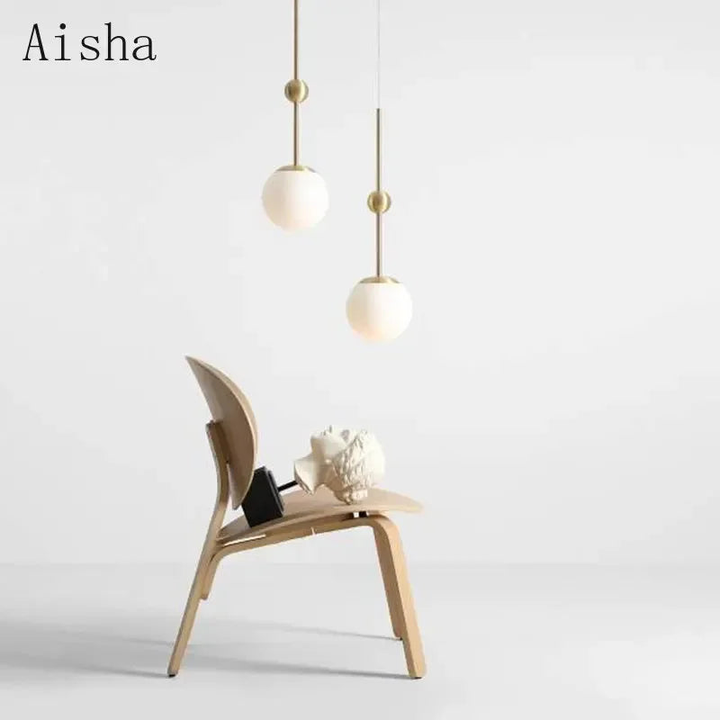 lustre en verre doré design créatif trois têtes éclairage moderne - vue 4 sur 9