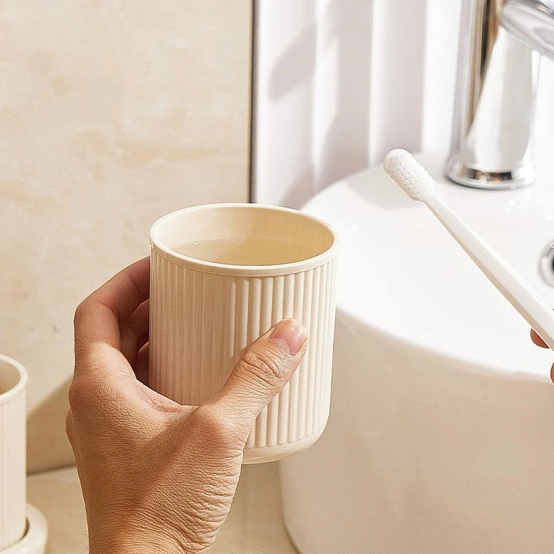 Washing Cup Toothbrush Holder Portable Couple Washing Mouth Cups, Plastic Toothbrush Cup with Tray Base, Bathroom Accessories - vue 5 sur 9
