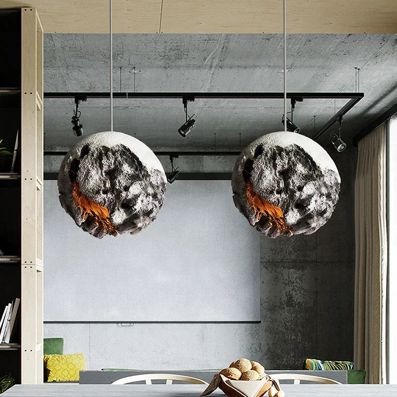 Irregular Planet Wabi Sabi LED Chandelier Restaurant Bedroom Model Room Lighting Creative Exhibition Hall Bar Decor Pendant Lamp - vue 6 sur 11