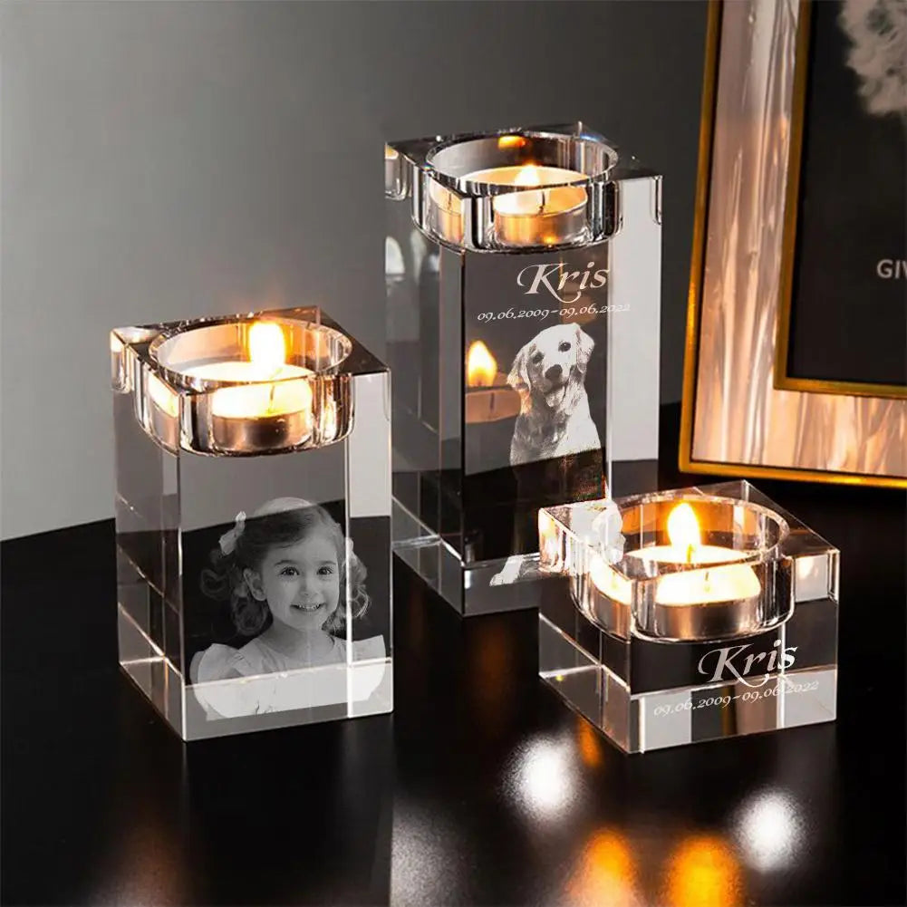 bougeoir en cristal avec photo personnalisée pour dîner romantique - vue 4 sur 11