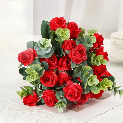 lot de 10 roses artificielles bouquet avec eucalyptus et pivoines décoratif - vue 6 sur 10