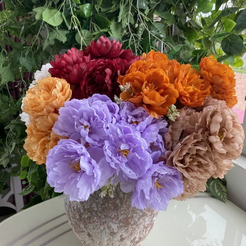 bouquet de sept pivoines en soie pour décoration intérieure et mariage - vue 4 sur 12