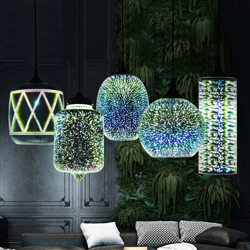 Coloured glass pendant light for modern and festive decoration - vue 6 sur 23