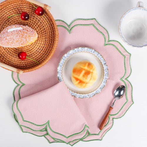 Serviette de table coton lotus brodé style champêtre