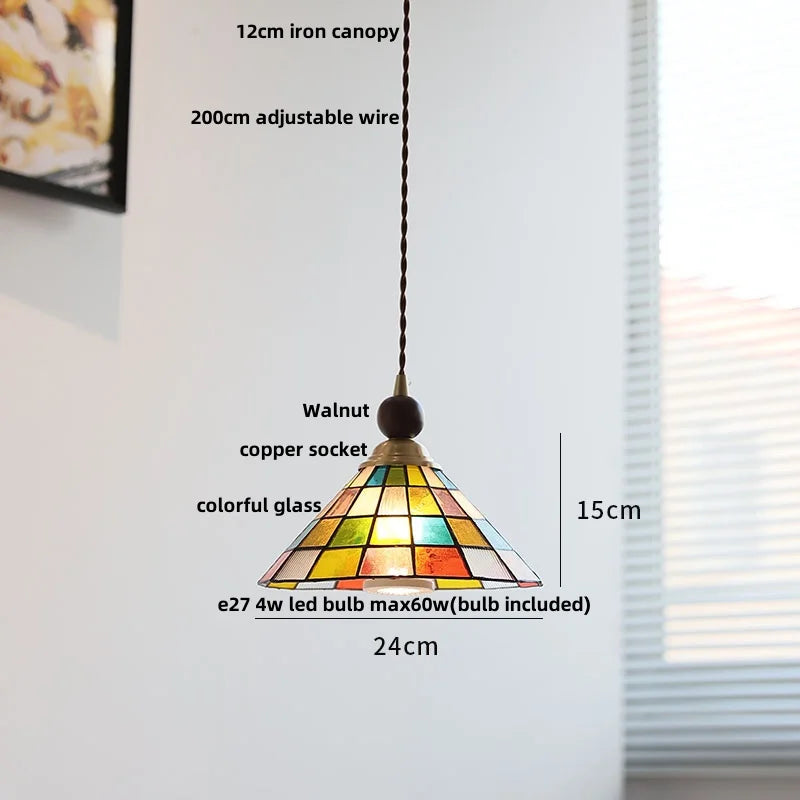 suspension en verre coloré avec fil de bois réglable moderne