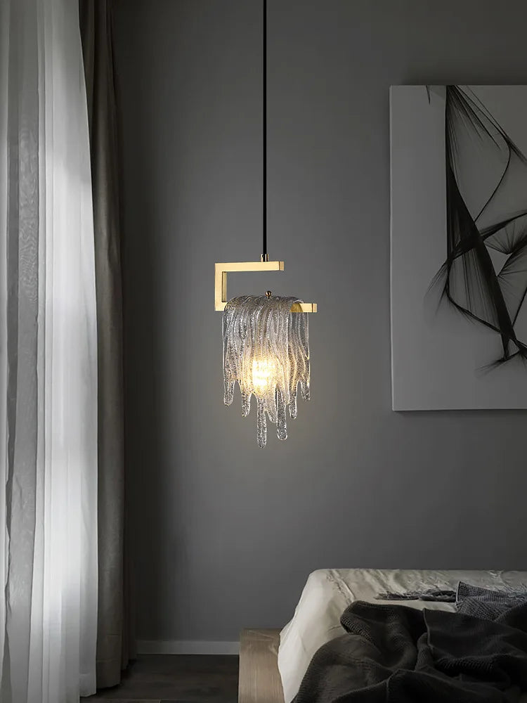 suspension en verre cristal art déco avec éclairage led - vue 2 sur 25