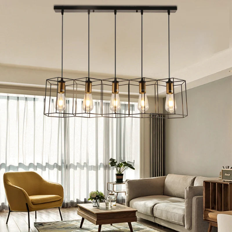 lustre créatif led moderne avec cadre métallique géométrique - vue 4 sur 11