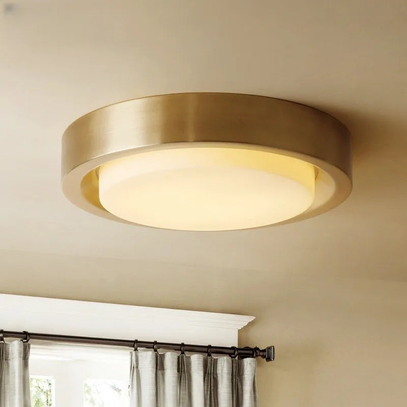 plafonnier rond en cuivre avec abat jour en verre moderne - vue 2 sur 8