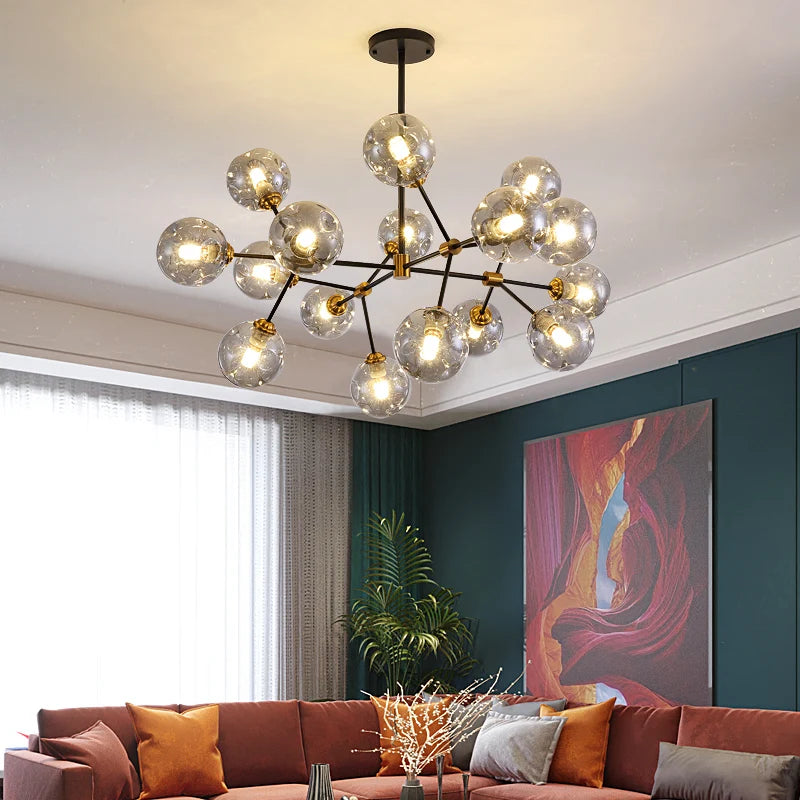 Modern minimalist kitchen, family, bedroom, dining-room, droplight attic luxury glass bubbles molecular droplight - vue 5 sur 9