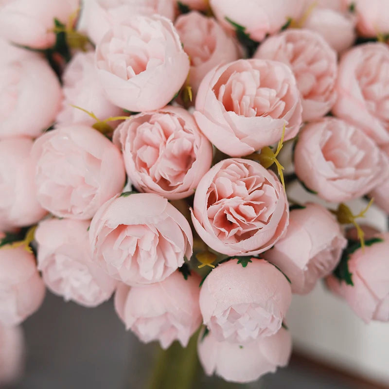 bouquet de 27 roses et pivoines artificielles en soie décoratives - vue 7 sur 12