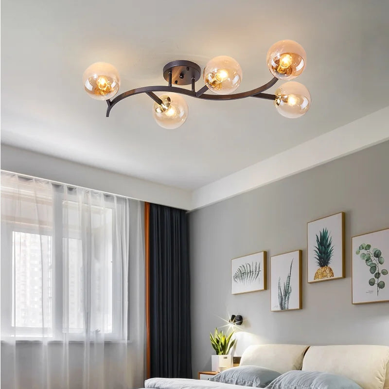 lustre nordique en verre boule pour décoration maison loft - vue 3 sur 11