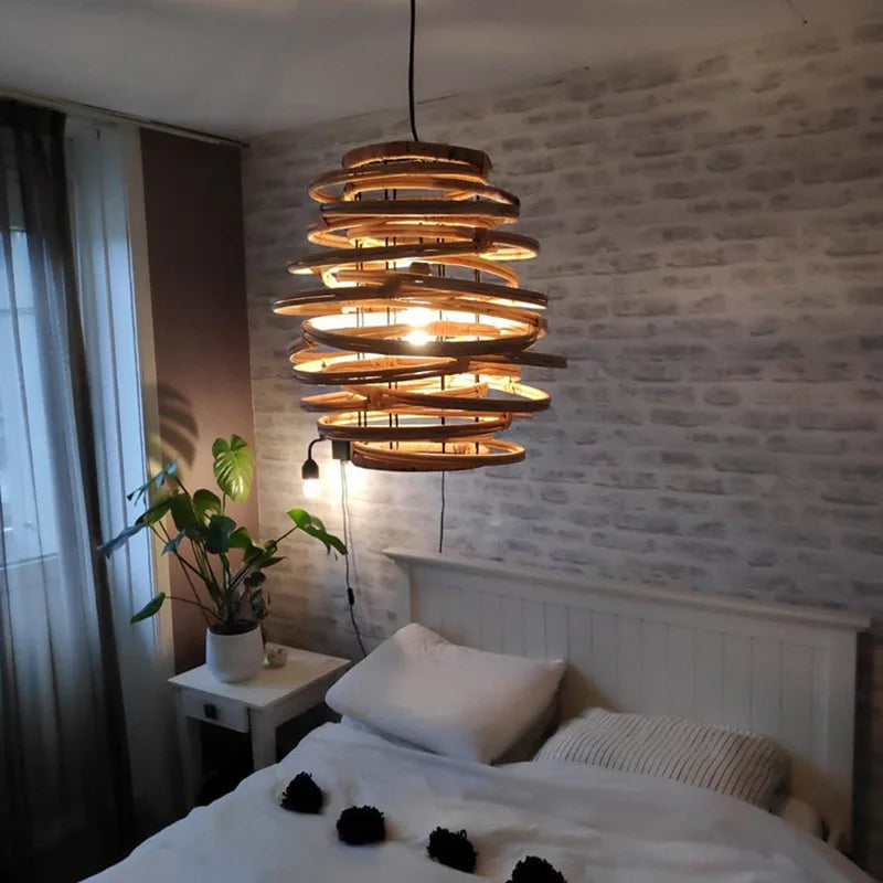 lustre en rotin style japonais vintage éclairage intérieur en bambou - vue 5 sur 5