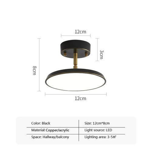 Minimalist LED ceiling light gold black copper bedroom living room hallway - vue 10 sur 11