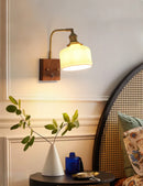 Minimalist Japanese wall light in wood and vintage glass
